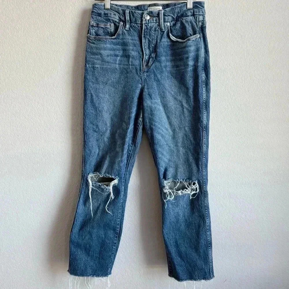 Good American Women’s Straight Leg Distressed High Rise Jeans 6/28 GCSREFW386